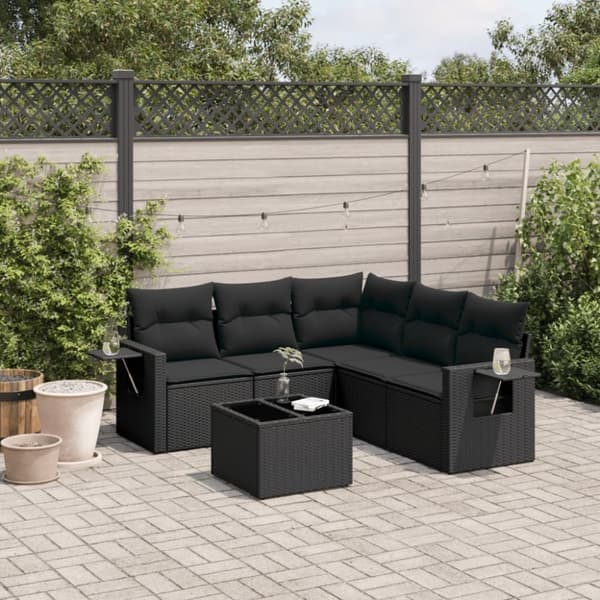 vidaXL sofasæt til haven 6 dele med hynder polyrattan sort