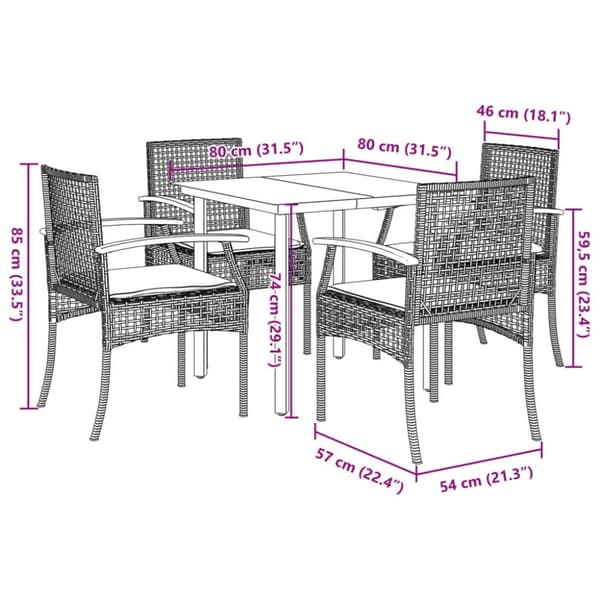 vidaXL 5-osainen Ulkoruokailuryhmä tyynyillä beige polyrottinki