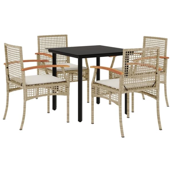 vidaXL 5-osainen Ulkoruokailuryhmä tyynyillä beige polyrottinki