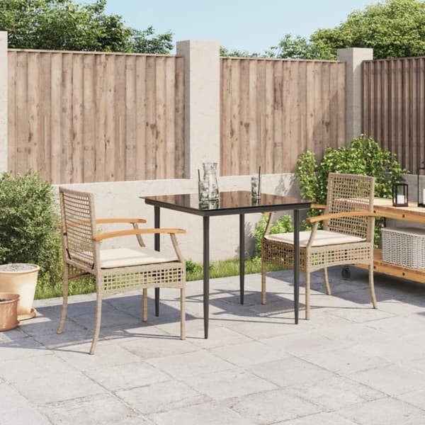vidaXL Hagespisegruppe med puter 3 deler beige polyrotting