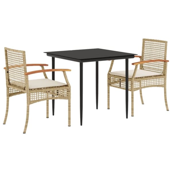 vidaXL Hagespisegruppe med puter 3 deler beige polyrotting