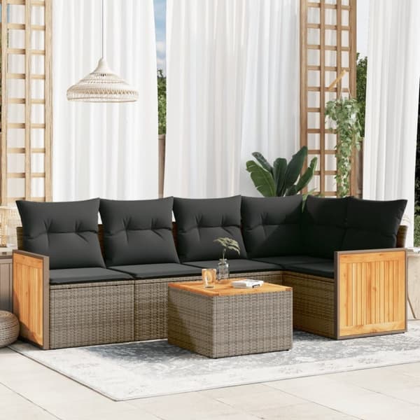 vidaXL sofasæt til haven 6 dele med hynder polyrattan grå