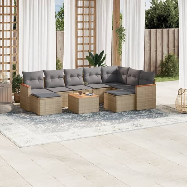 vidaXL havesofasæt 10 dele med hynder polyrattan beige