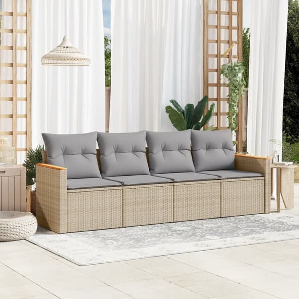 vidaXL sofasæt til haven 4 dele med hynder polyrattan beige