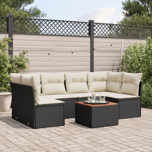 vidaXL sofasæt til haven 7 dele med hynder polyrattan sort