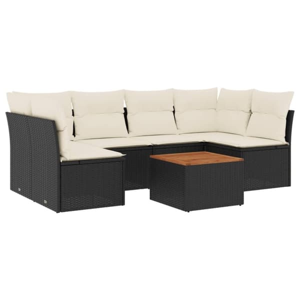 vidaXL sofasæt til haven 7 dele med hynder polyrattan sort