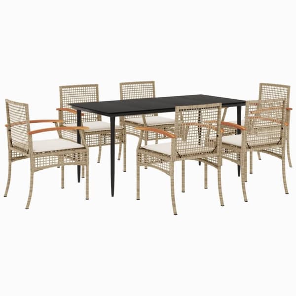 vidaXL Hagespisegruppe med puter 7 deler polyrotting beige