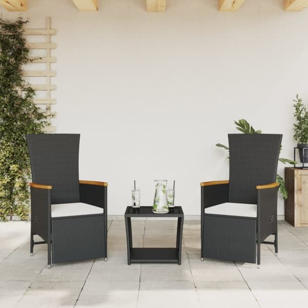 vidaXL spisebordssæt til haven 3 dele med hynder polyrattan sort