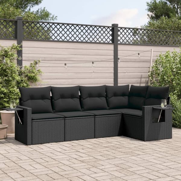vidaXL sofasæt til haven 5 dele med hynder polyrattan sort