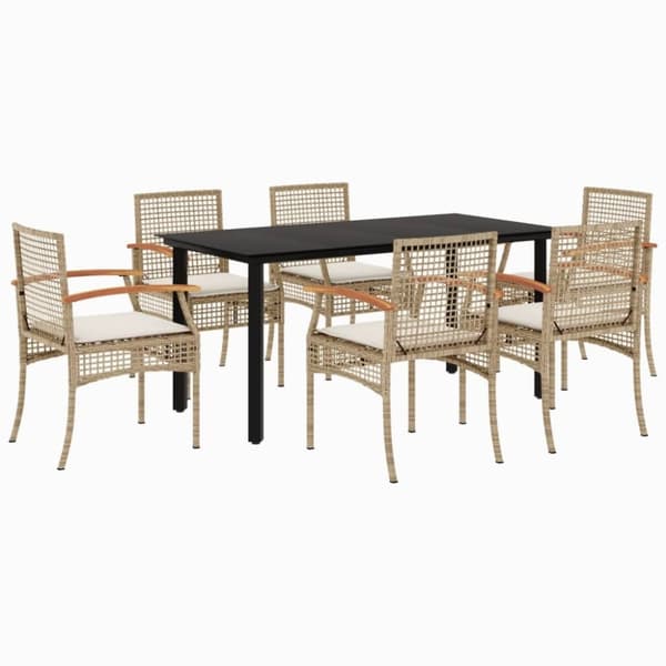 vidaXL Hagespisegruppe med puter 7 deler polyrotting beige