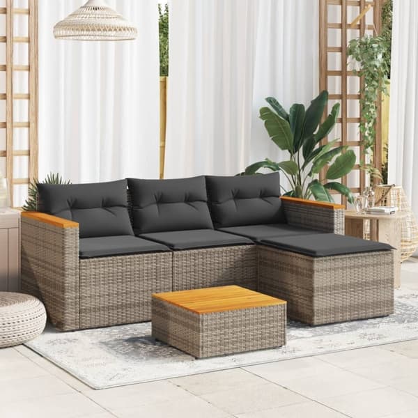 vidaXL havesofasæt 3 dele med hynder polyrattan grå