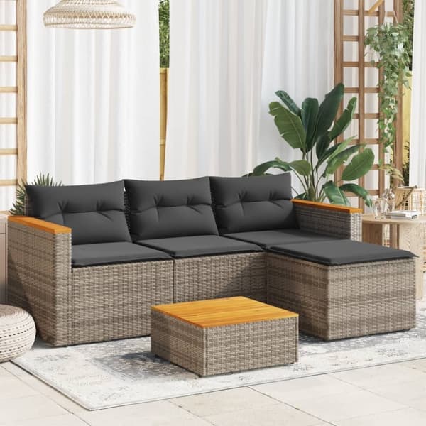 vidaXL havesofasæt 3 dele med hynder polyrattan grå