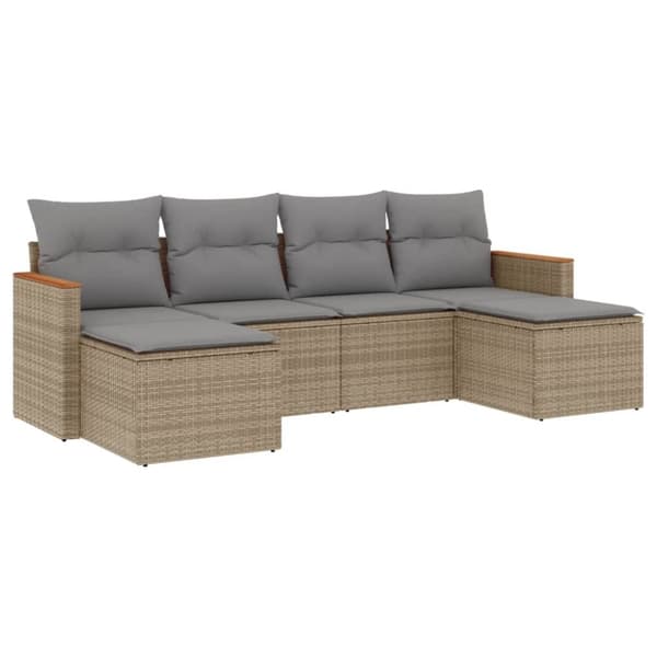 vidaXL havesofasæt 6 dele med hynder polyrattan beige