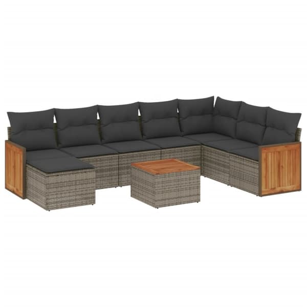 vidaXL sofasæt til haven 9 dele med hynder polyrattan grå