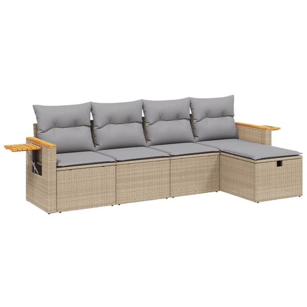 vidaXL havesofasæt 5 dele med hynder polyrattan beige