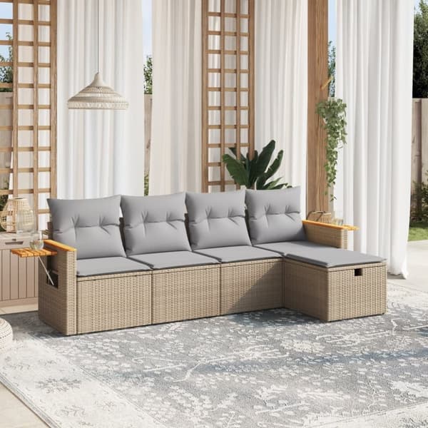vidaXL havesofasæt 5 dele med hynder polyrattan beige