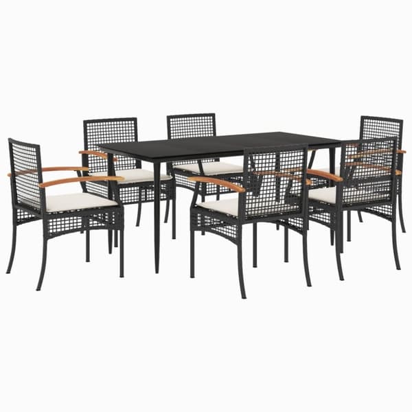 vidaXL Hagespisegruppe med puter 7 deler polyrotting svart