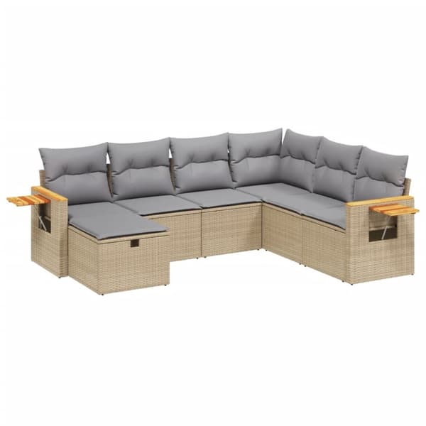 vidaXL havesofasæt 7 dele med hynder polyrattan beige