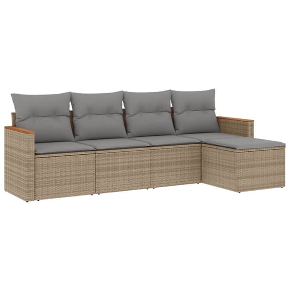 vidaXL havesofasæt 5 dele med hynder polyrattan beige