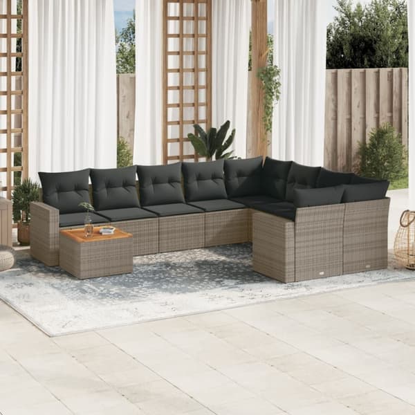 vidaXL sofasæt til haven 10 dele med hynder polyrattan grå