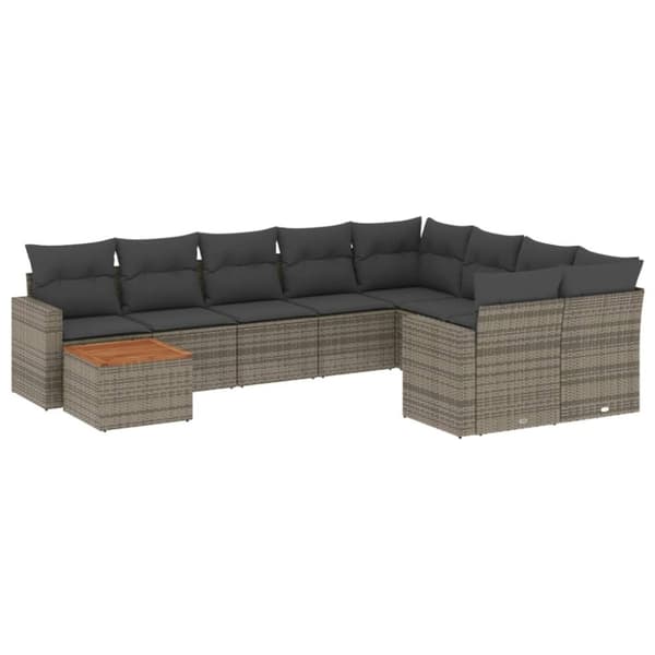 vidaXL sofasæt til haven 10 dele med hynder polyrattan grå