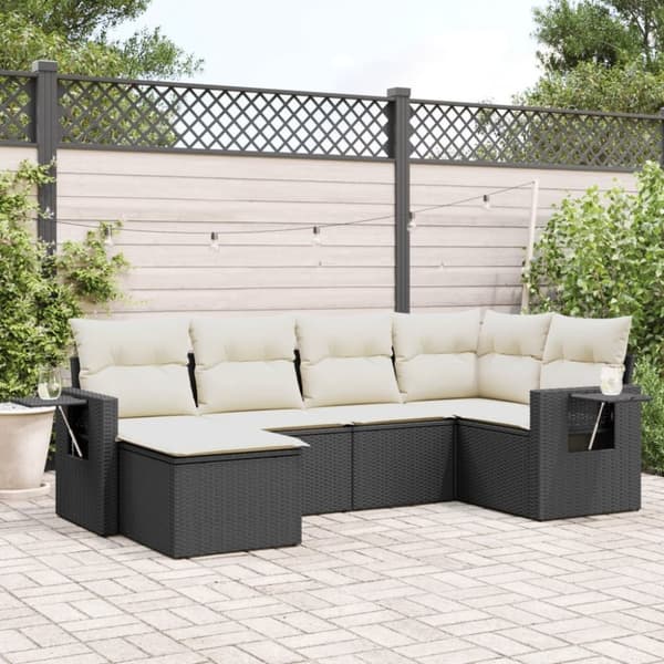 vidaXL sofasæt til haven 6 dele med hynder polyrattan sort