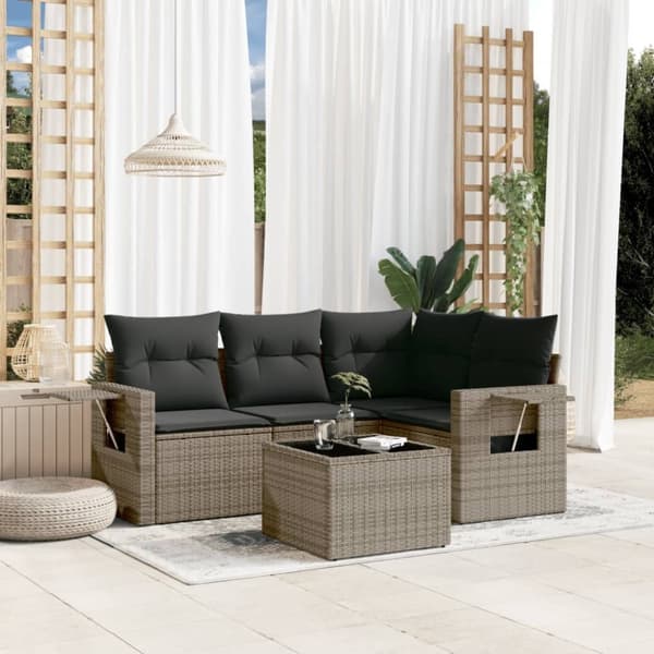 vidaXL sofasæt 5 dele med hynder polyrattan grå