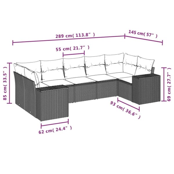vidaXL sofasæt til haven 7 dele med hynder polyrattan beige