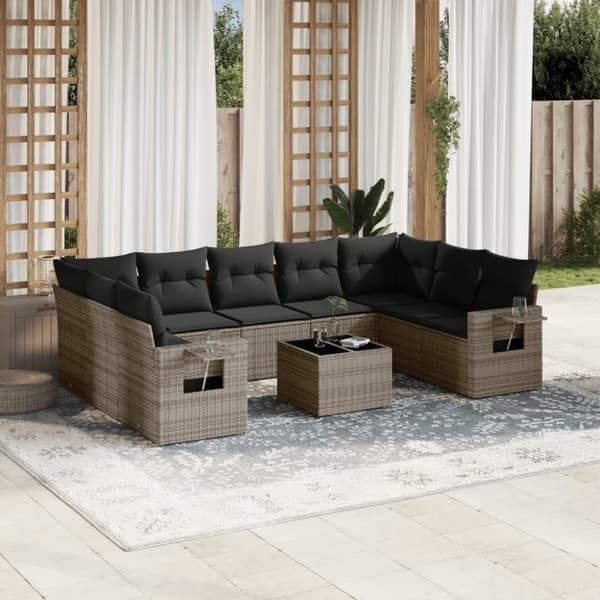 vidaXL sofasæt til haven 10 dele med hynder polyrattan grå