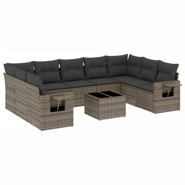 vidaXL sofasæt til haven 10 dele med hynder polyrattan grå