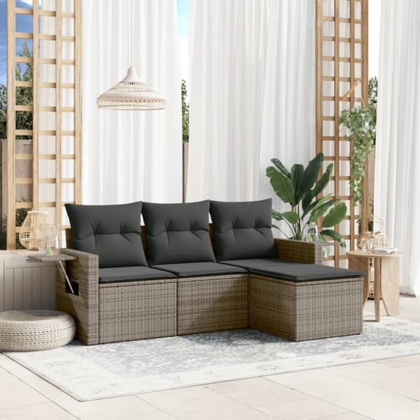 vidaXL sofasæt til haven 4 dele med hynder polyrattan grå