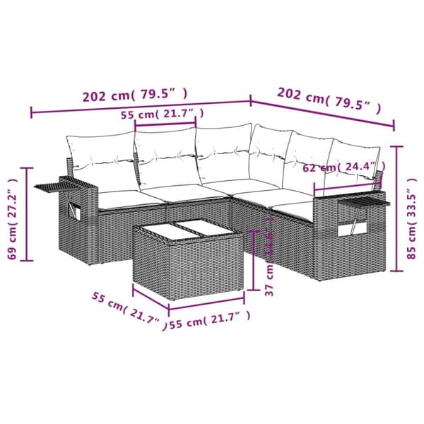vidaXL sofasæt til haven 6 dele med hynder polyrattan grå