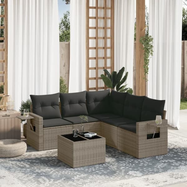 vidaXL sofasæt til haven 6 dele med hynder polyrattan grå