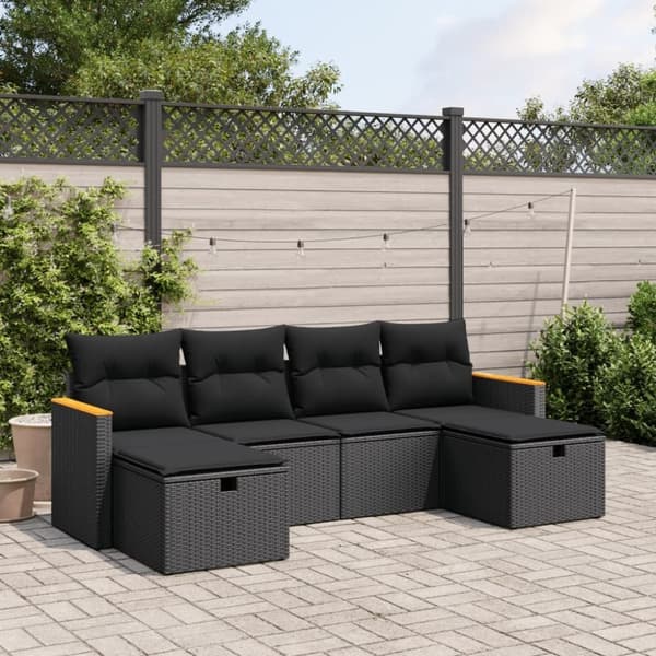 vidaXL sofasæt til haven 6 dele med hynder polyrattan sort