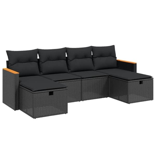 vidaXL sofasæt til haven 6 dele med hynder polyrattan sort