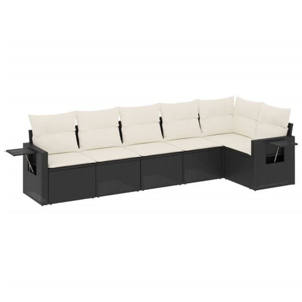 vidaXL sofasæt til haven 6 dele med hynder polyrattan sort