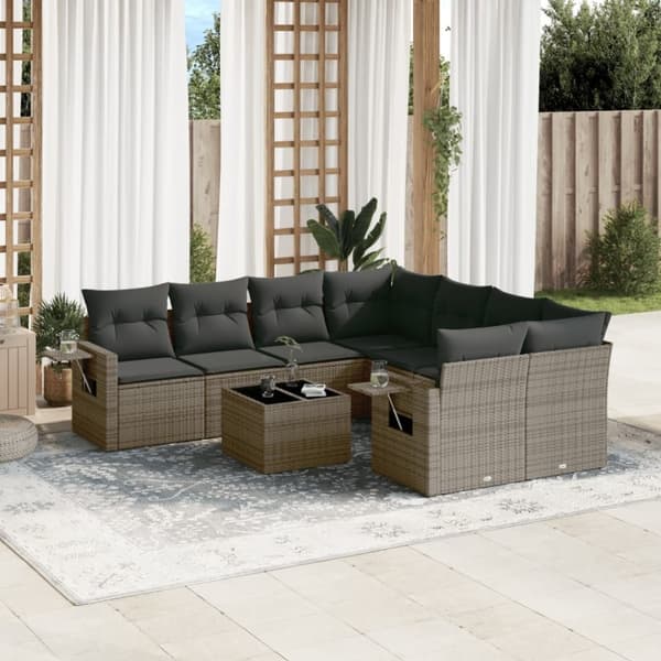 vidaXL sofasæt til haven 9 dele med hynder polyrattan grå