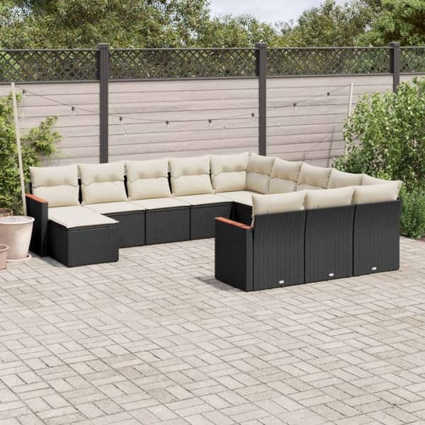 vidaXL sofasæt til haven 12 dele med hynder polyrattan sort
