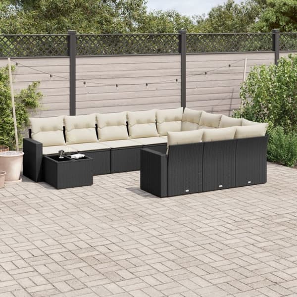 vidaXL sofasæt til haven 11 dele med hynder polyrattan sort