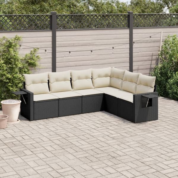 vidaXL sofasæt til haven 6 dele med hynder polyrattan sort