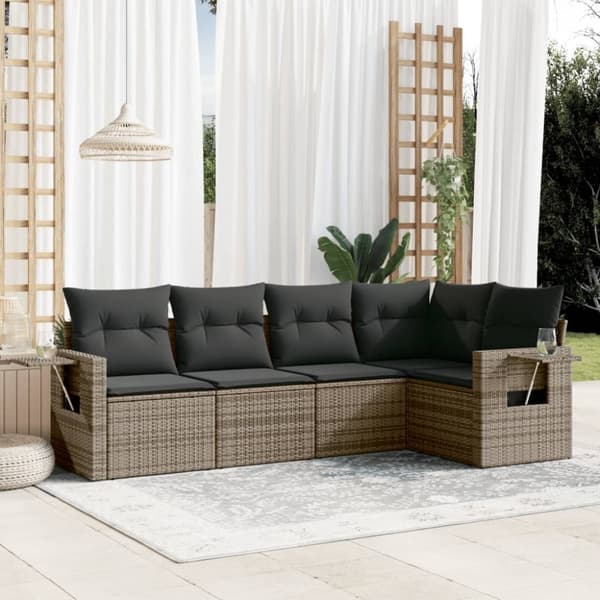 vidaXL sofasæt 5 dele med hynder polyrattan grå