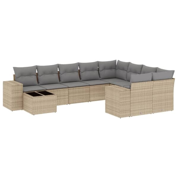 vidaXL sofasæt til haven 10 dele med hynder polyrattan beige