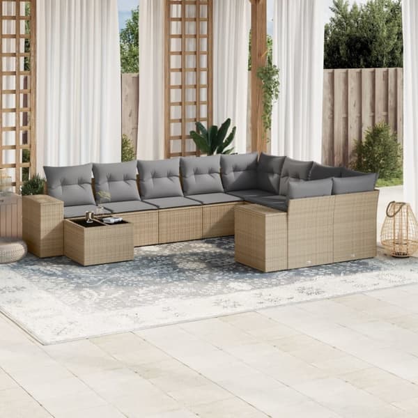 vidaXL sofasæt til haven 10 dele med hynder polyrattan beige
