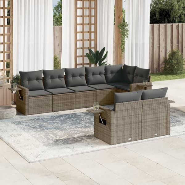 vidaXL sofasæt til haven 8 dele med hynder polyrattan grå
