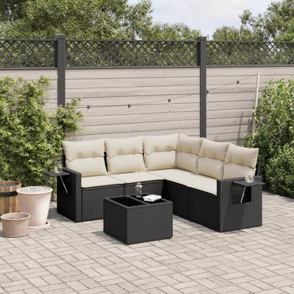 vidaXL sofasæt til haven 6 dele med hynder polyrattan sort