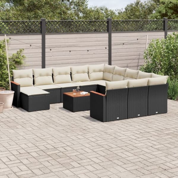 vidaXL sofasæt til haven 13 dele med hynder polyrattan sort
