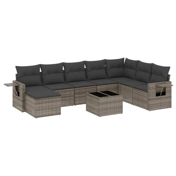 vidaXL sofasæt til haven 9 dele med hynder polyrattan grå