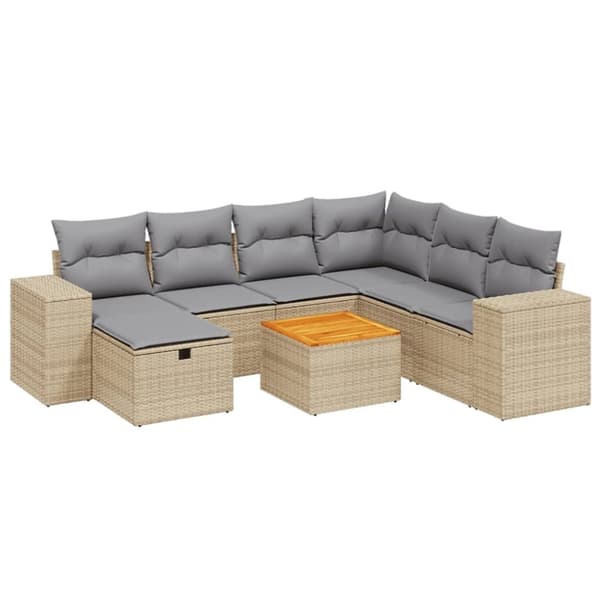 vidaXL Soffgrupp för trädgård med dynor 8 delar mixbeige konstrotting