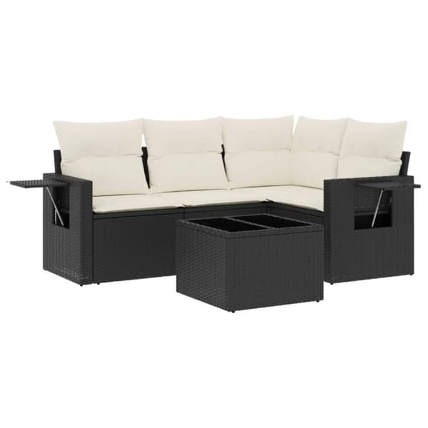 vidaXL sofasæt til haven 5 dele med hynder polyrattan sort