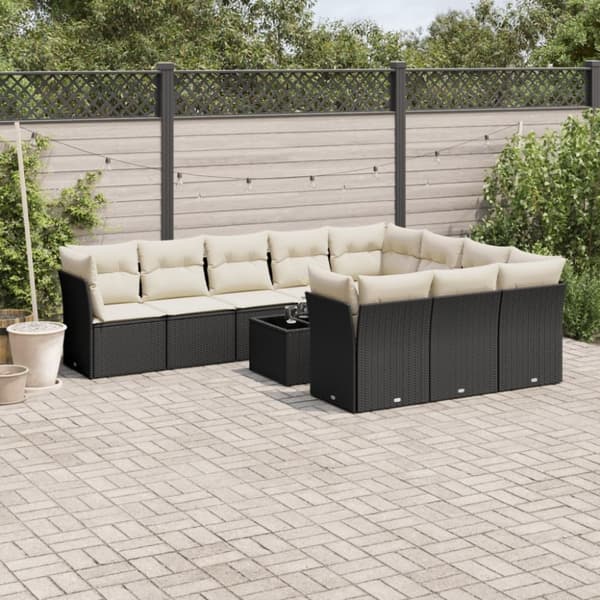 vidaXL sofasæt til haven 11 dele med hynder polyrattan sort